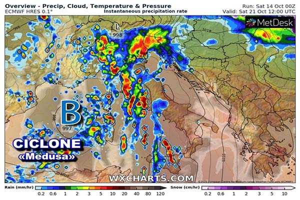 Previsioni. Ciclone 'Medusa' in arrivo: settimana di turbolenze meteo su tutto il paese. Tutti i dettagli