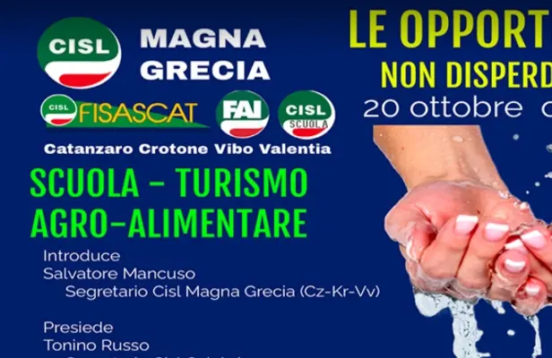 Scuola, turismo, agroalimentare: domani a Catanzaro convegno Cisl