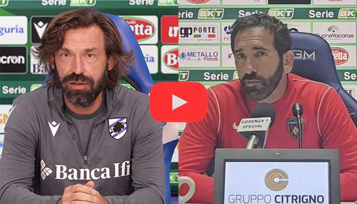 Calcio Serie BKT: duello tattico nel pre-partita di Sampdoria-Cosenza - Pirlo vs Mister Caserta. Video