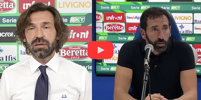 Calcio Serie BKT. Pirlo euforico e Caserta ottimista: due visioni contrapposte dopo il 2-0 tra Sampdoria e Cosenza. Video