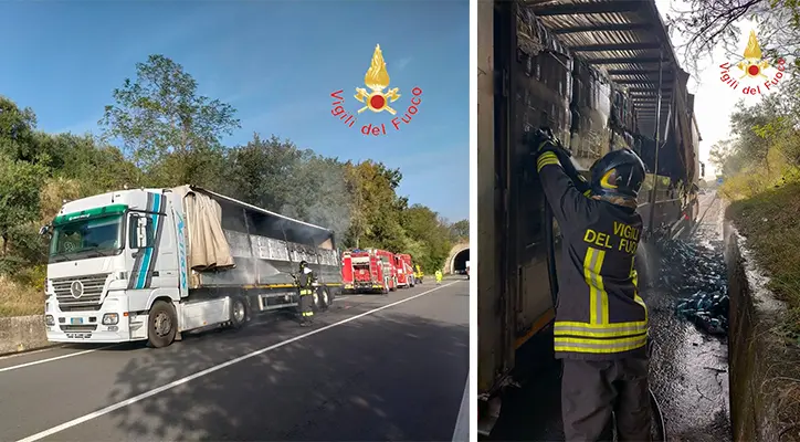 Incendio su SS107: intervento tempestivo dei Vvf salva automezzo carico di acqua potabile