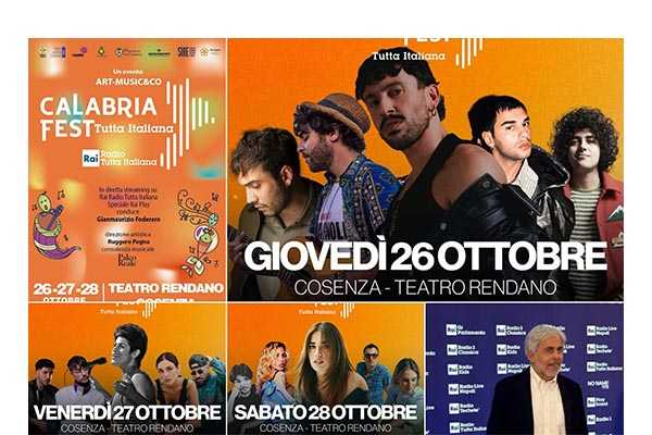 Stasera al via il “Calabria Fest Tutta Italiana”, al Teatro Rendano di Cosenza, con Manini, Comete, Roberto Colella, Djomi, super ospite Aiello
