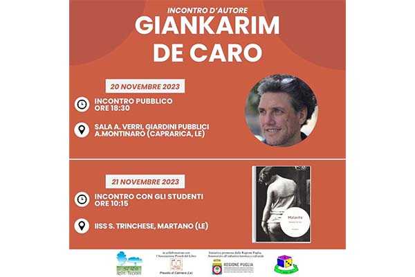 L’autore palermitano Giankarim De Caro in Puglia con il suo romanzo d’esordio “Malavita”. I dettagli