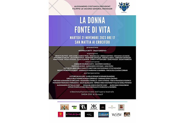 “La Donna Fonte di Vita”, all'Auditorium San Mattia ai Crociferi di Palermo  l’omaggio al mondo femminile della Fondazione Costanza