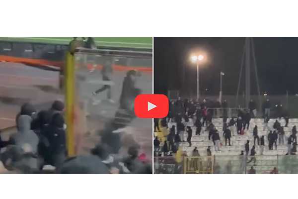 Calcio. Casertana-Foggia, scontri tra tifosi nel campo: un ferito trasportato in ospedale. Video