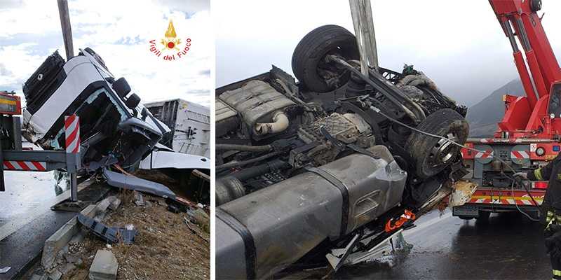 Intervento dei Vvf su autostrada A2: recupero e soccorso dopo incidente con mezzo pesante