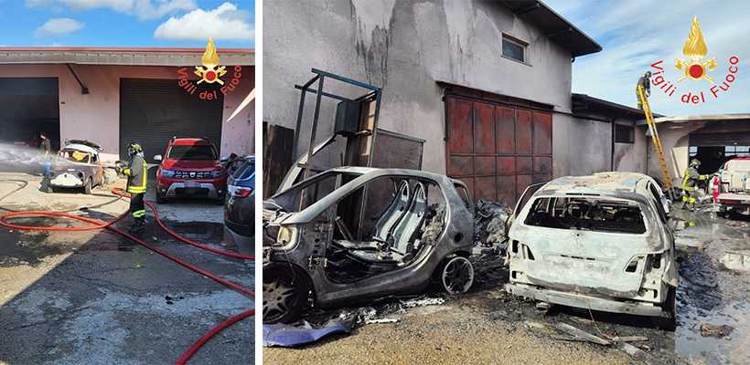 Intervento dei Vvf di Catanzaro per incendio presso un'autofficina nel quartiere di Janò