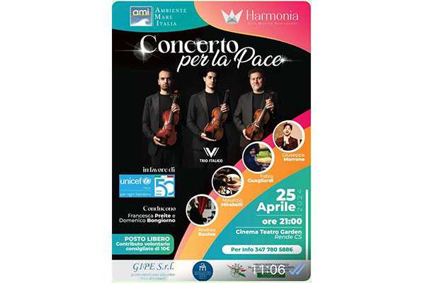 Il Trio Italico presenta il "Concerto per la pace" a favore dell'Unicef