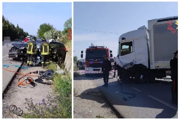 Incidente mortale sulla SS106: scontro tra mezzo pesante e auto.Intervento dei Vvf a Sellia Marina