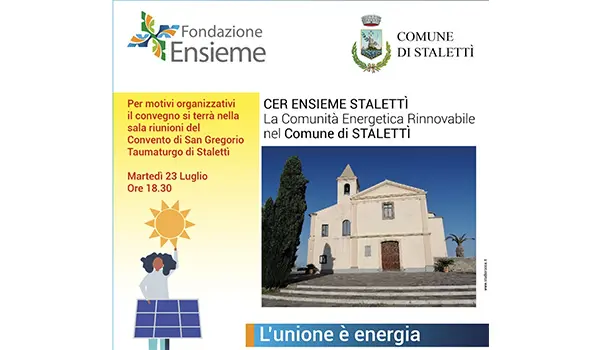 Presentazione della "CER ENSIEME STALETTÌ": Sostenibilità e valori condivisi