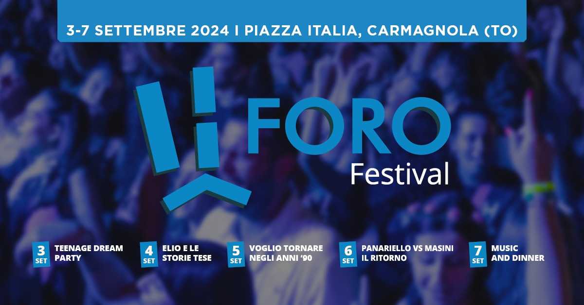 Dal 3 al 7 settembre a CARMAGNOLA (TORINO) si terrà la 6^ edizione di FORO FESTIVAL.