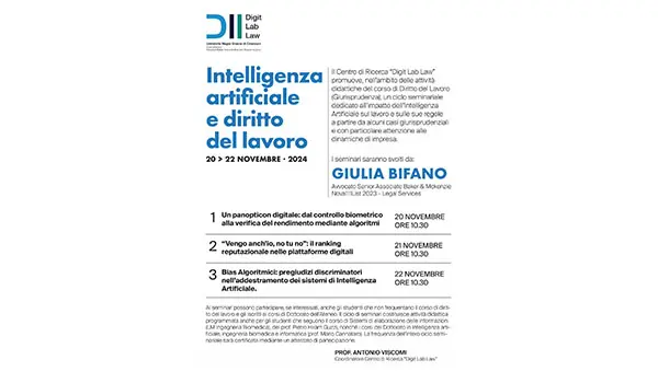 Domani parte il Ciclo di seminari UMG su "Intelligenza artificiale e Diritto del Lavoro"