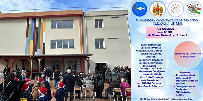 L’Istituto Comprensivo "CZ Sala S. Maria Milani - Preti" intitola il plesso di Santo Janni alla memoria della Prof.ssa Lucia Abiuso