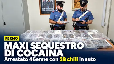 Fermo, maxi sequestro di cocaina: arrestato 46enne con 38 chili in auto