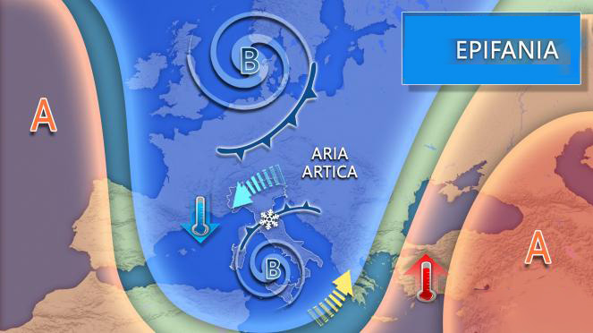 Meteo Epifania 2026: vortice ciclonico, freddo e neve anche in pianura su molte regioni, ecco dove