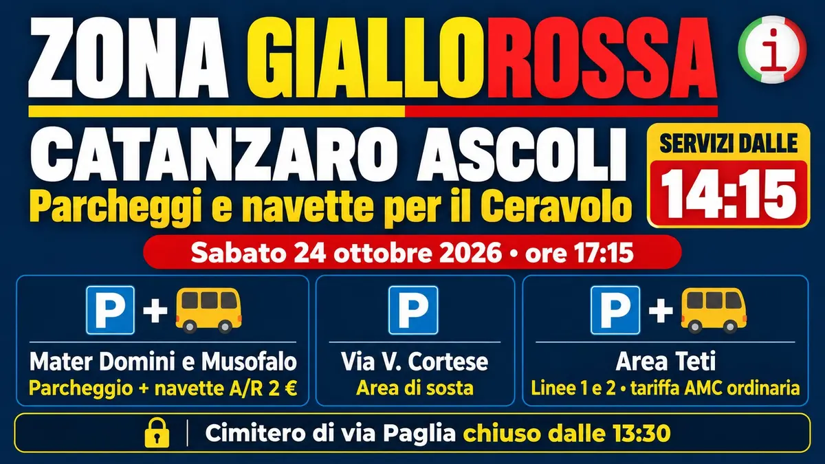 Zona Giallorossa per Catanzaro-Ascoli parcheggi e navette per raggiungere il Ceravolo