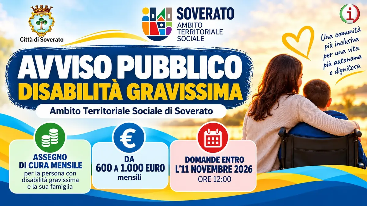 Comuni virtuosi nell’Ambito di Soverato oltre 604 mila euro per la disabilità gravissima