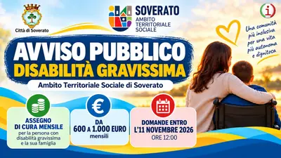 Comuni virtuosi nell’Ambito di Soverato oltre 604 mila euro per la disabilità gravissima