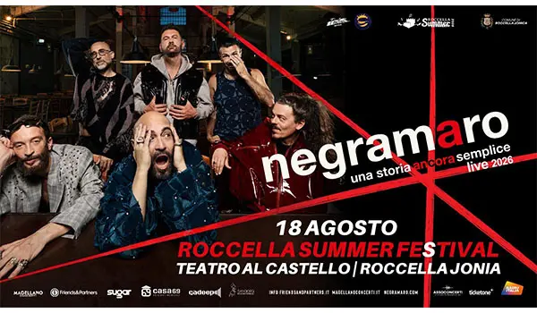 Roccella Summer Festival 2026, ci saranno anche i Negramaro. Il concerto del tour “Una storia ancora semplice” si terrà il 18 agosto