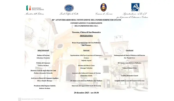 Taverna celebra i 40 anni del Fondo Edifici di Culto: un convegno su tutela e valorizzazione del patrimonio religioso