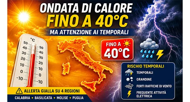 Meteo Italia, nuova ondata di caldo africano: temperature fino a 40°C e allerta temporali su quattro regioni