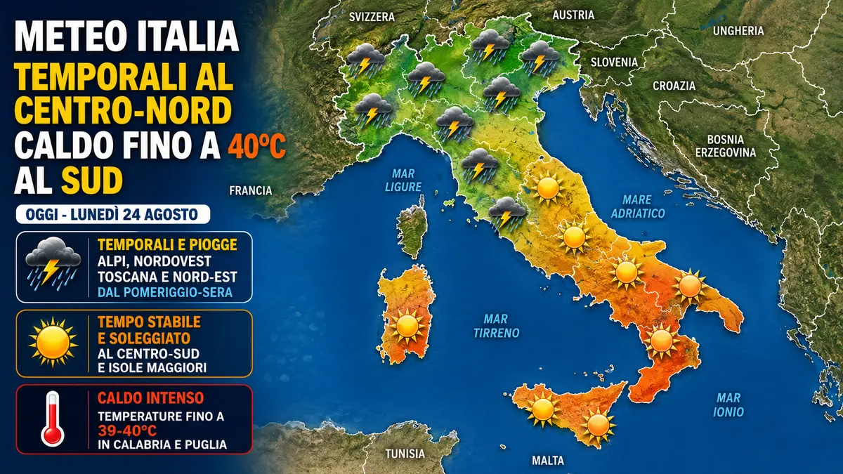 Meteo Italia, temporali al Centro Nord e caldo fino a 40 gradi al Sud