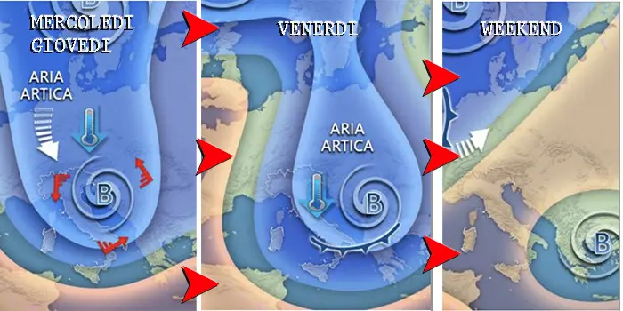 Meteo Italia: ritorno dell’inverno con freddo artico, piogge, vento e neve fino a bassa quota