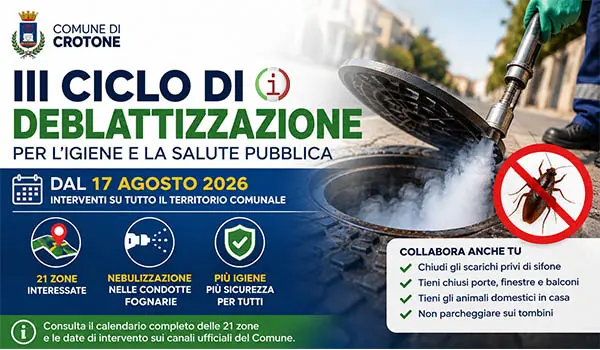 Crotone, al via il terzo ciclo di deblattizzazione 2026: calendario, zone interessate e consigli per i cittadini