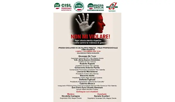 Questa mattina all'IPSEOA Gagliardi di Vibo Valentia iniziativa Cisl contro la violenza di genere