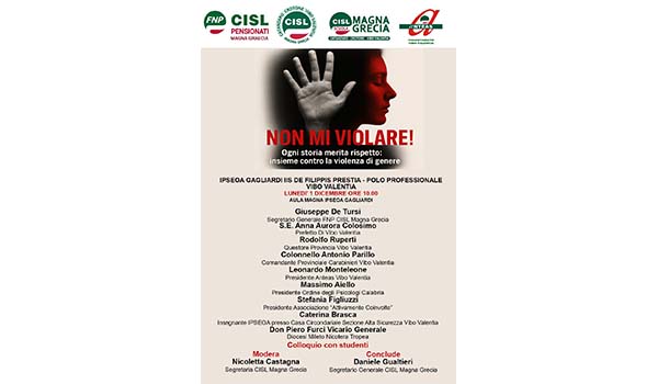 Questa mattina all'IPSEOA Gagliardi di Vibo Valentia iniziativa Cisl contro la violenza di genere