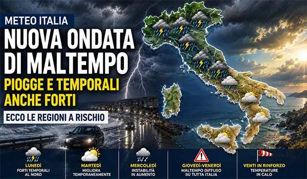 Meteo Italia, nuova ondata di maltempo in arrivo: piogge, temporali e grandine su diverse regioni
