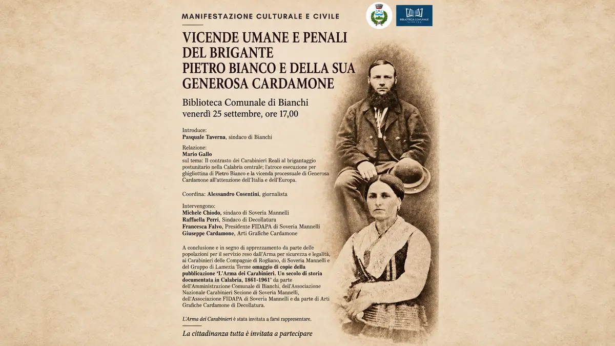 A Bianchi un convegno sulle vicende umane del brigante Pietro Bianco