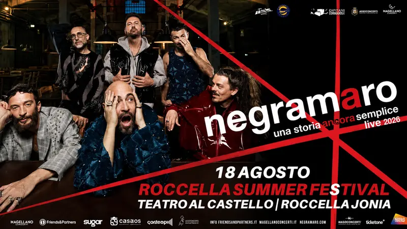 Roccella Summer Festival 2026, grande attesa per i Negramaro. Il concerto del tour “Una storia ancora semplice” il 18 agosto