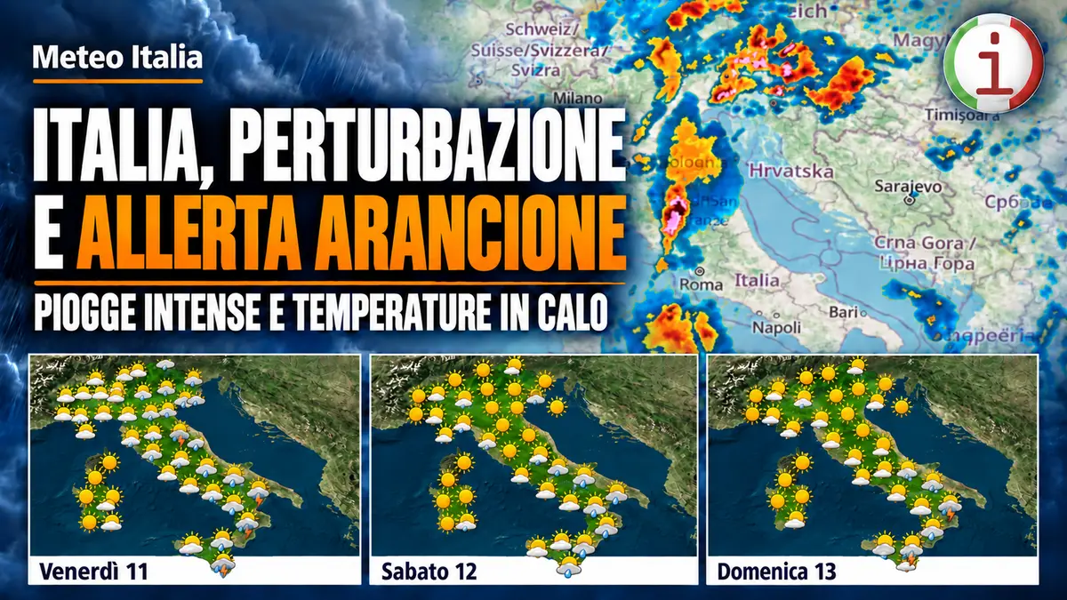 Meteo Italia, perturbazione e allerta arancione: piogge intense e temperature in calo