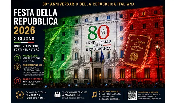 Festa della Repubblica 2026, Palazzo Chigi apre ai cittadini per gli 80 anni della Repubblica