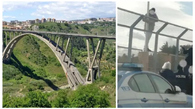 Viadotto Bisantis chiuso al traffico: uomo in bilico sulle barriere, attimi di tensione a Catanzaro