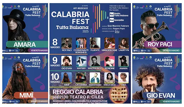 Annunciato il grande cast del “Calabria Fest Tutta Italiana”, il Festival della Nuova Musica d’Autore dei prossimi 8, 9, 10 maggio al Teatro Cilea di Reggio Calabria, media partner rai Isoradio e Rai Radio Tutta Italiana  