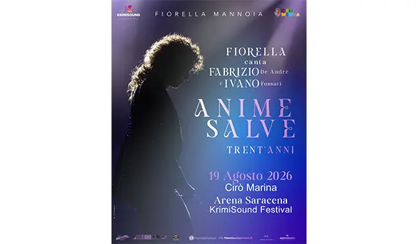 KrimiSound 2026, il 16 agosto Mannoia in concerto con “Fiorella canta Fabrizio De André e Ivano Fossati: Anime Salve”