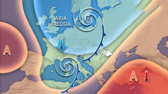 Meteo allerta arancione: vortice ciclonico con piogge, vento forte e calo termico