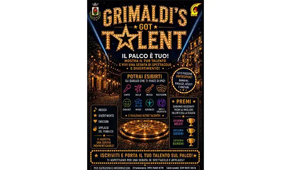 Cercasi talenti a Grimaldi (CS) con lo show: Grimaldi's Got Talent