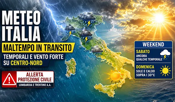 Meteo Italia, nuova perturbazione sul Centro-Nord: temporali, vento forte e allerta della Protezione Civile