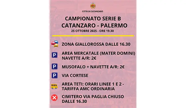 Zona Giallorossa attiva per Catanzaro - Palermo: tutte le informazioni su parcheggi, traffico e viabilità
