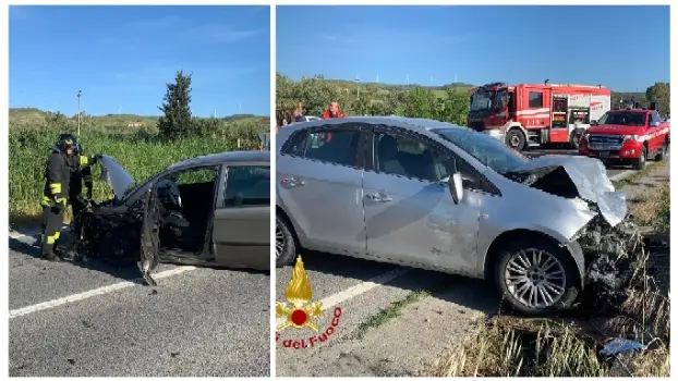 Intervento dei Vvf di Crotone per un incidente sulla SS 106 a Strongoli Marina: tre feriti