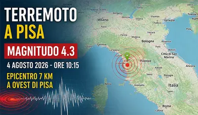 Terremoto a Pisa oggi, scossa di magnitudo 4.3 avvertita in Toscana. Aggiornamento