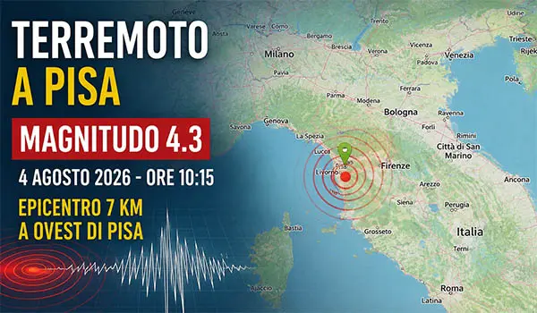 Terremoto a Pisa oggi, scossa di magnitudo 4.3 avvertita in Toscana. Aggiornamento