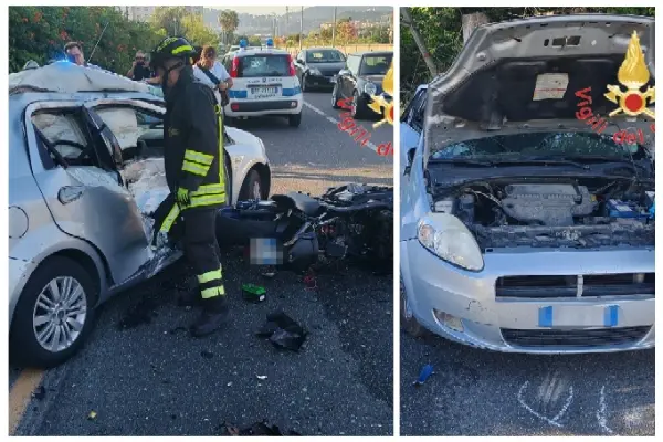 Grave incidente in via dei Conti Falluc: ferito centauro, intervengono Vigili del Fuoco e 118