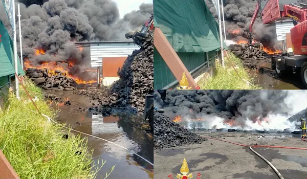 VVF, vasto incendio di pneumatici nella zona industriale di Lamezia Terme: oltre 20 Vigili del Fuoco al lavoro