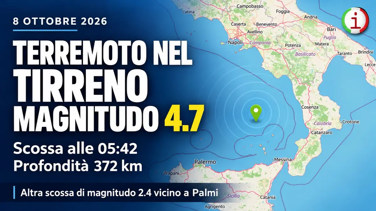 Terremoto nel Tirreno meridionale magnitudo 4.7 e una seconda scossa vicino alla costa calabrese