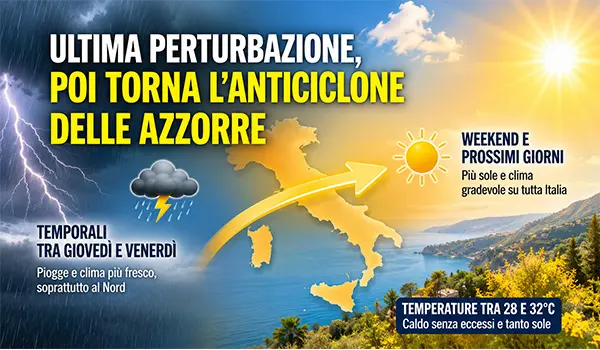Meteo Italia, ultima fase instabile poi torna l’Anticiclone delle Azzorre