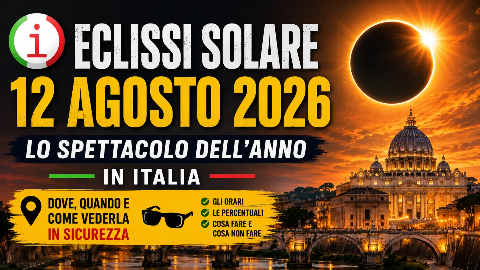 Eclissi solare del 12 agosto 2026, spettacolo nei cieli italiani al tramonto